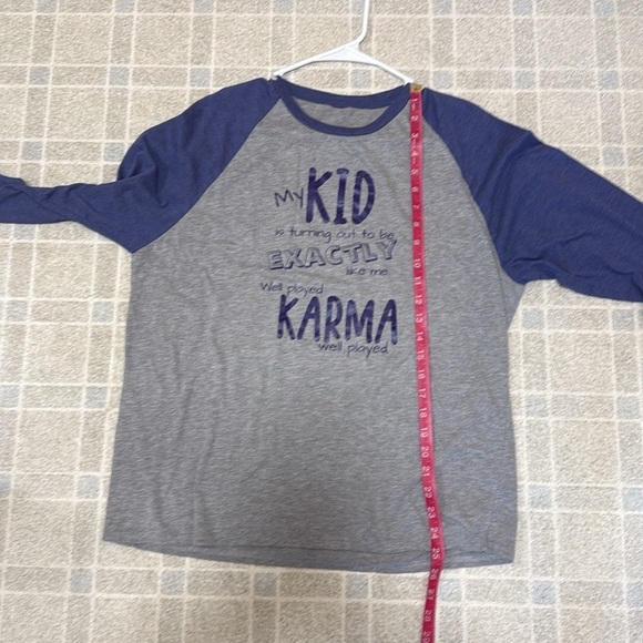 Funny Gray and Blue Graphic Three Quarter Sleeve Raglan Baseball Tee - Picture 6 of 7